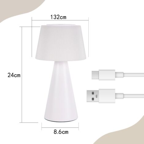 ZMH Lampe de table à piles Lampe de chevet LED 2ER- 3600mhA Lsans fil Lampe tactile à intensité variable avec batterie rechargeable USB Blanc Lampes de table moderne Chambre à coucher Extérieur