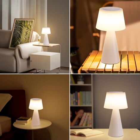 ZMH Lampe de table à piles Lampe de chevet LED 2ER- 3600mhA Lsans fil Lampe tactile à intensité variable avec batterie rechargeable USB Blanc Lampes de table moderne Chambre à coucher Extérieur