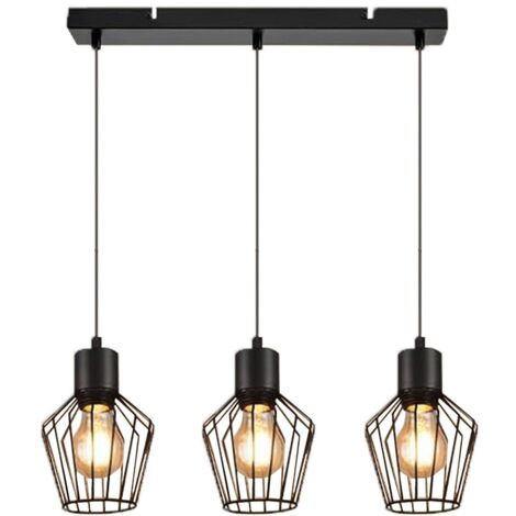ZMH Lampe à Suspendre 3 Feux Métal - Lampe à Suspendre Table à Manger Lampe de Cuisine Industrielle Noir LED E27 Lampes Métal pour Hall Chambre Salon Café (1/5)