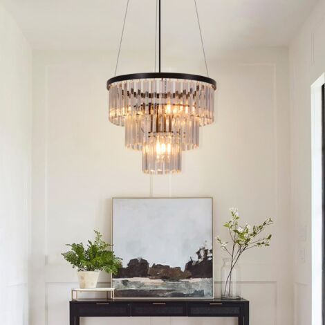 ZMH – Suspension E27 en cristal et fer noir – Longueur ajustable jusqu'à 120 cm – Pour salles à manger et salons modernes (1/5)