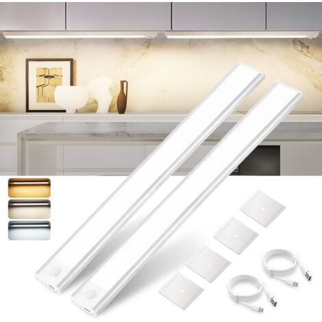 ZMH Led Cuisine, Sans Fil USB Rechargeable Lampe de Placard avec détecteur de mouvement - 3 températures de couleur Argent Éclairage sous évier USB 1000mAh (40cm2 Pack)