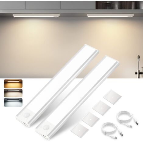ZMH Led Cuisine, Sans Fil USB Rechargeable Lampe de Placard avec détecteur de mouvement - 3 températures de couleur Argent Éclairage sous évier USB 1000mAh (20cm2 Pack) (1/5)