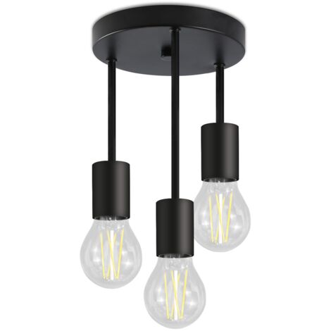 Kawoo Lot de 3 Plafonnier Retro Noir Lustre Industrielle Vintage Style