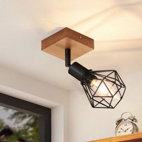 Plafonnier-ZMH spot de plafond en bois et métal,9×9×15cm,350°orientable ,E14 MAX.40W Pour salon chambre salle à manger Bar Café Noir,sans ampoule (1/5)