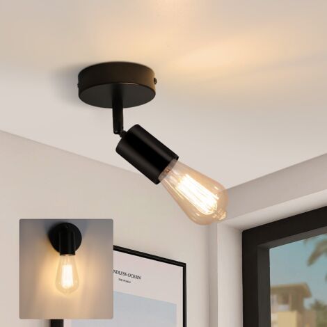 Projecteur Plafonnier 4 Spots Orientables GU10 Style Rétro - Base En Bois, Noir - Réglage 350° Horizontal / 90° Vertical - Pour Cuisine, Salon, Bureau (sans Ampoules)