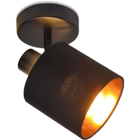 ZMH Lampe de plafond 1 flamme Projecteur de plafond noir - Lampe de plafond vintage Spot de plafond E14 Projecteur mural Abat-jour en tissu Pivotant à 350 ° MAX.40W (sans ampoule) (1/5)