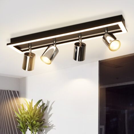 ZMH LED Projecteur de plafond 4flammes Lampe de plafond : GU10 Spots de plafond pivotants Lampe de cuisine Argent Projecteur 18W Lumière chaude blanche Lampe de plafond 52CM (sans ampoule) (1/5)
