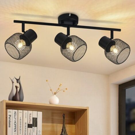ZMH Spot de plafond noir Plafonnier Vintage - 3 Flammes Plafonnier Métal Pivotant 330°LED Spot Intérieur pour Salon Chambre Couloir Cuisine Chambre Enfants E27 Max.25W Sans ampoule (1/5)