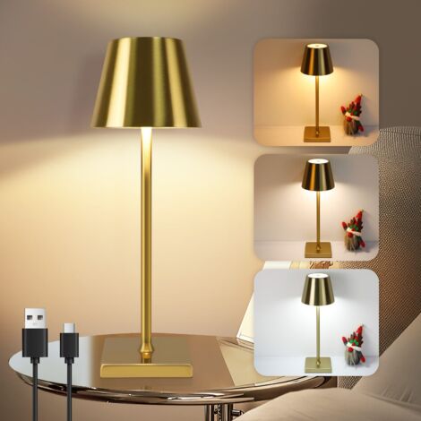 ZMH Lampe de table LED sans fil à piles - Lampe de chevet tactile USB à intensité variable 3 températures de couleur Lampes de table vintage dorées pour chambre à coucher, table de chevet, salon (1/5)