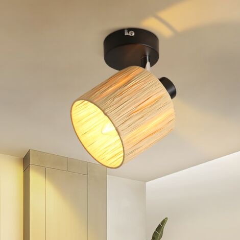 ZMH Plafonnier 1 flamme Plafonnier couloir - Lampe de plafond vintage Spot intérieur noir naturel Spot de plafond E14 Papier 350° pivotant Spots pour chambre à coucher salon (sans ampoule) (1/5)