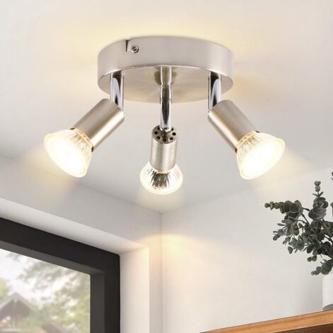 ZMH plafonnier LED, 3 spots pivotants, Spot de plafond Orientable 350° Rond, GU10, éclairage plafond chambre, salon salle à manger cuisine, Silber (1/5)