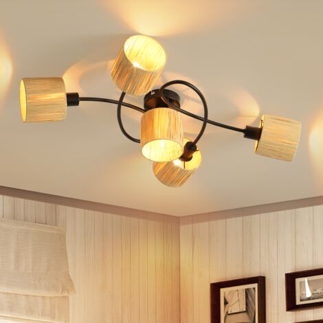 ZMH Spots de plafond 5 flammes Lampe de plafond salon - Spots de plafond vintage noir naturel Éclairage intérieur design entouré Lampe de plafond E14 Spots de papier (sans ampoule) (1/5)