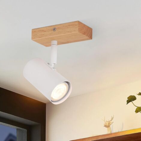 ZMH Projecteur de plafond à 1 spot, lampe de plafond en bois - lampe de plafond pour couloir, métal blanc moderne, support de lampe GU10 à 350°, spot de plafond pivotant pour salon, chambre à coucher (1/5)