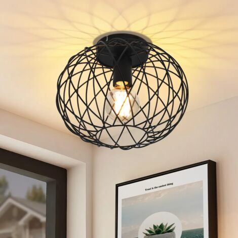 ZMH Lustre de plafond noir en métal - Lampe de couloir ronde rétro avec abat-jour vintage industriel couloir, corridor, salon, chambre à coucher et cuisine (max. 40W, ampoule non incluse) (1/5)