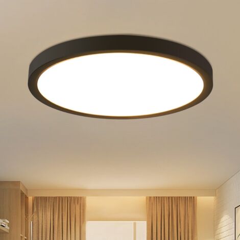 ZMH Plafonnier LED Plat Chambre Lampe Diamètre 22 cm Lampe de Salle de Bain Noir 15W Chambre Plafond Éclairage Lampe de Salle de Bain IP44 Ronde Blanc Chaud pour Salle de Bain Cuisine Couloir (1/5)