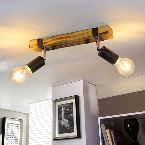 ZMH Plafonnier Vintage - 2 flammes Spots de plafond en bois au design industriel avec spots réglables 30CM Plafonnier pour couloir cuisine salle à manger salon Sans ampoules