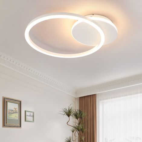 ZMH Plafonnier LED Lampe de Plafond Cuisine - 24W 3000K Blanc Chaud Lampe de Cuisine Design Moderne Lampe de Salon Lampe de Couloir 2 Anneaux Chambre Plafonniers en Métal Blanc (1/5)