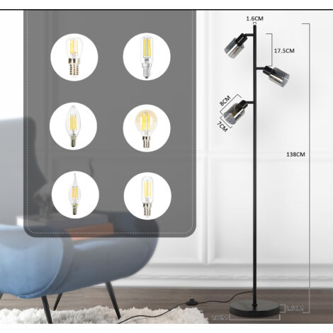Lampadaire Salon Moderne 3 Flammes Doré - Design Vintage Avec Interrupteur à Pied, Lampe De Sol Pour Chambre