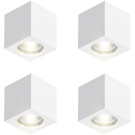 Plafonnier carré Spot en saillie GU10 ZMH 4 spots en saillie blanc :spots plafonnier en saillie en plâtre petit plafonnier moderne max 40W pour salon salle à manger couloir - sans ampoule (1/5)