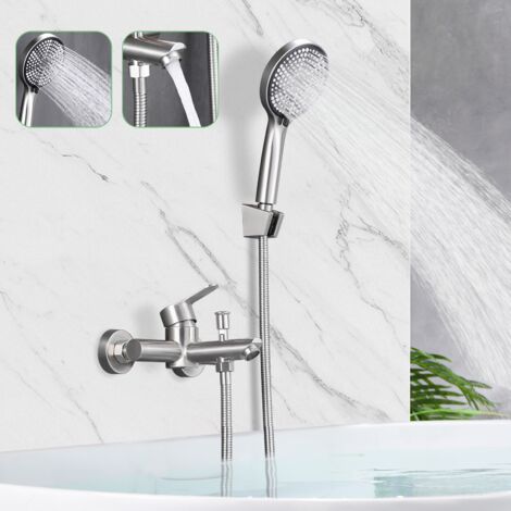 ZMH Robinet de baignoire avec douchette à main - Robinet de douche brossé, Mitigeur levier unique, Robinet salle de bain acier inoxydable, Montage mural, Douche (1/5)
