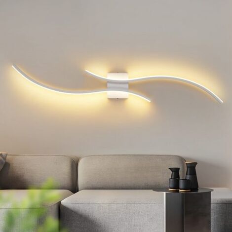 ZMH Applique murale LED Intérieure - 14W 1800lm Lampe de couloir 100CM Blanche Lampe d'escalier Design moderne en vague 3000K Blanc chaud Éclairage mural minimaliste Pour chambre salon couloir escalie (1/5)