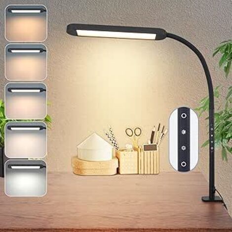 ZMH Lampe de bureau LED pince - dimmable noir 5 couleurs et 5 niveaux de luminosité 11W Lampe de jour protection des yeux Lampe de table flexible pour bureau chambre de travail tailleur
