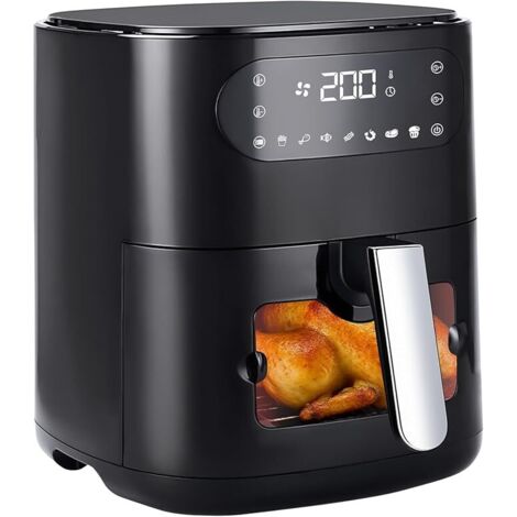 ZMH Friteuse À Air Chaud 6L Panier Unique Porte Vitrée 7 Programmes 11 Modes Tranquille Simple à Nettoyer Minuteur Écran Touch-sensitive 10 x Feuille Cuisson Cuisine Familiale Noir (1/5)