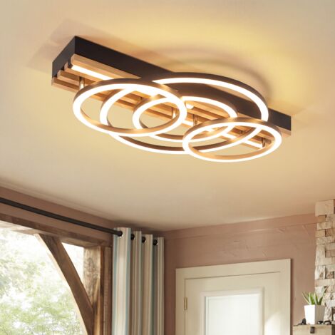 ZMH Luminaire Plafond LED Bois 50x32cm 60W Intensité Variable 4 Cercles Forme Rectangulaire Pour Salle Cuisine Couloir Bureau Salle à Manger (1/5)