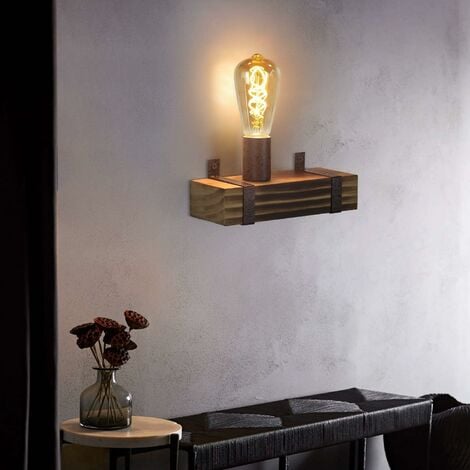 ZMH Applique Murale Intérieure vintage en bois murale industrielle salon lampe chevet luminaire veilleuse avec douilles E27 pour chambre décor de bureau de chambre d'enfants max. 60 watts
