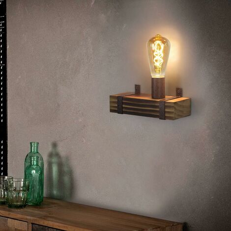 ZMH Applique Murale Intérieure vintage en bois murale industrielle salon lampe chevet luminaire veilleuse avec douilles E27 pour chambre décor de bureau de chambre d'enfants max. 60 watts