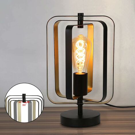 de chevet 50 cm rétro vintage au design industriel à1 ampoule ZMH Lampe de table culot : E27 en métal et bois avec un interrupteur noire ampoule non incluse 