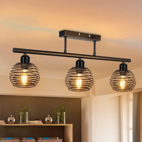 ZMH – Plafonnier rétro industriel noir E27 – Abat-jour en fer forgé – Dimensions 68x30cm – Pour salon, chambre et cuisine - cuisine-68x30cm