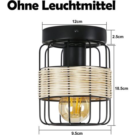 ZMH Plafonnier vintage maison de campagne plafonnier - E27 plafonnier rotin noir couloir lampe industriel rétro bohème en métal bambou cuisine lampe pour chambre salon couloir entrée cuisine
