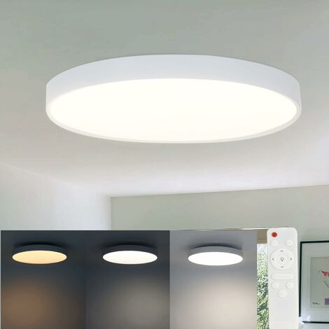 ZMH Plafonnier LED à intensité variable Salon - Salle de bain ronde avec télécommande 30W IP44 étanche Lampe de cuisine plate pour chambre cou