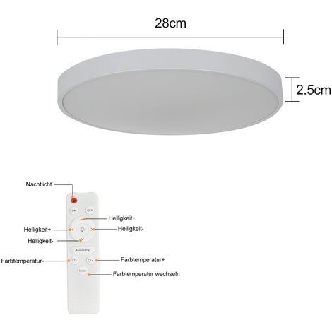ZMH Plafonnier LED à intensité variable Salon - Salle de bain ronde avec télécommande 30W IP44 étanche Lampe de cuisine plate pour chambre cou