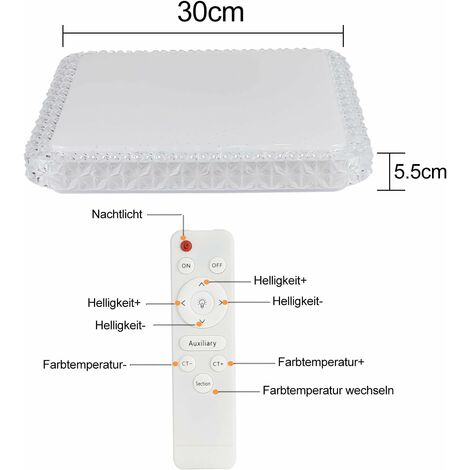 ZMH Plafonnier plafonnier LED dimmable avec télécommande: 30 cm lampe ciel étoilé moderne plafond couloir lampe 32W carré cristal chambre lampe a