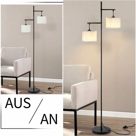 ZMH Lampadaire Salon Moderne Lampadaire - 2 flammes Tissu Lampadaire Design E27 Douille Boho Deko Lampe de lecture Max.25W avec interrupteur à pied lampe de sol pour bureau chambre - Sans ampoules