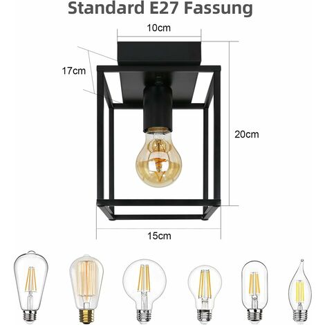 ZMH Plafonnier E27 Plafonnier rétro - noir industriel Lampe de cuisine pour chambre salon Lampe vintage en métal Plafonnier pour couloir cuisin