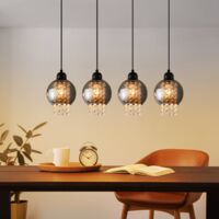 ZMH Suspension d'éclairage de table à manger - lampe suspendue salon E27, lampe de table à manger noire chambre à coucher suspension 4 flammes verre suspension moderne cristal (sans ampoule)