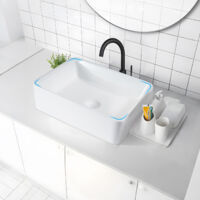 ZMH Vasque Salle de Bains Vasque à poser Céramique - Angulaire Vasque à poser Salle de Bains Revêtement Nano Vasque suspendue Avec Effet Lotus Lavabo Blanc 48x37x13.5cm pour WC invités