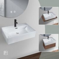 ZMH Lavabo Salle de Bains Vasque à poser Céramique - Angulaire Vasque à poser Salle de Bains Petite Vasque Suspendue Blanc Avec Trou de Robinet Montage Mural Rehausse Avec Trop-plein Large 51x42x15cm