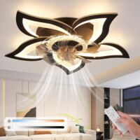 ZMH Ventilateur de plafond LED avec éclairage - Plafonnier noir 48 W avec ventilateur silencieux - Télécommande - Intensité variable - 3 températures de couleur - Minuterie à 6 vitesses - Lampe de pla
