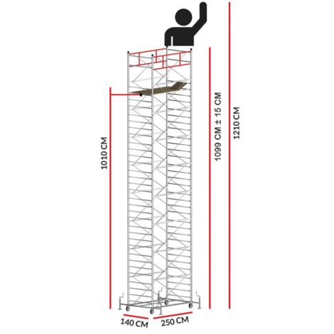 Scedil – Échafaudage TITANIUM PRO – Hauteur de travail 12,10 m – Acier galvanisé pour durabilité – Charge maximale 520 kg – Longueur 250 cm