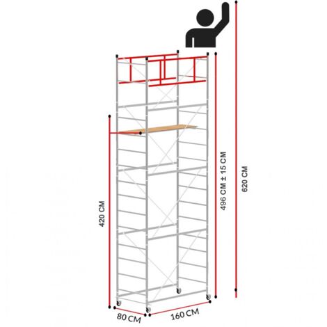 Scedil – Échafaudage TERNO-1 6,20m de hauteur de travail – Acier galvanisé électrolytique – Charge maximale 95kg – Largeur 80cm