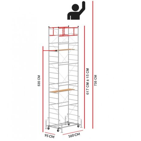 Scedil – Échafaudage 7,35 m – Acier galvanisé électrolytique – Charge maximale 130 kg – Pour chantiers humides et terrains accidentés