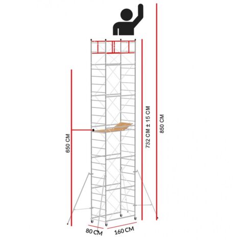 Scedil – Échafaudage M4 LUX – Hauteur de travail 8,50 m – Acier électrogalvanisé – Charge maximale 160 kg – Pour chantiers humides