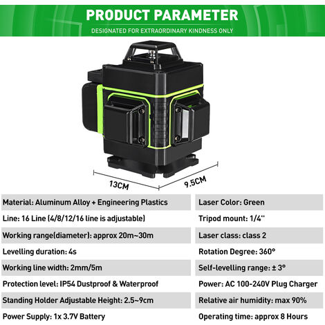 Multifonctionnel 4D 16 Lignes Niveau Laser 3° Machine Auto-nivelante USB Batterie au Lithium Rechargeable Outil de Nivellement
