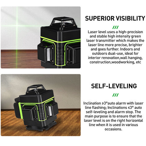 Multifonctionnel 4D 16 Lignes Niveau Laser 3° Machine Auto-nivelante USB Batterie au Lithium Rechargeable Outil de Nivellement