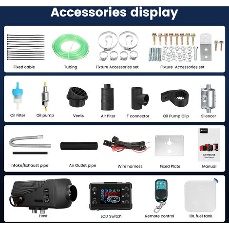 VEVOR Riscaldatore Diesel, 12V 5KW Riscaldatore ad Aria Diesel Termostatico  e Tranquillo per Camper,Macchine,Camion,Barche,Autobus (Nero, LCD + Doppio  Silenziatore) : : Auto e Moto