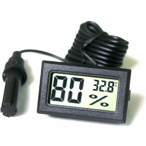Eingebautes Digital-Tuner-Thermometer-Hygrometer mit externer Sonde für Brutapparat, Aquarium, Geflügel, Reptilien  (Schwarz)